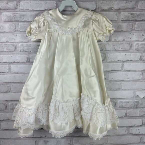 Phyllis Babywear Satin Christening Set Sz 0-3 Mos 3 Pieces Dress Hat Bib - Picture 1 of 6